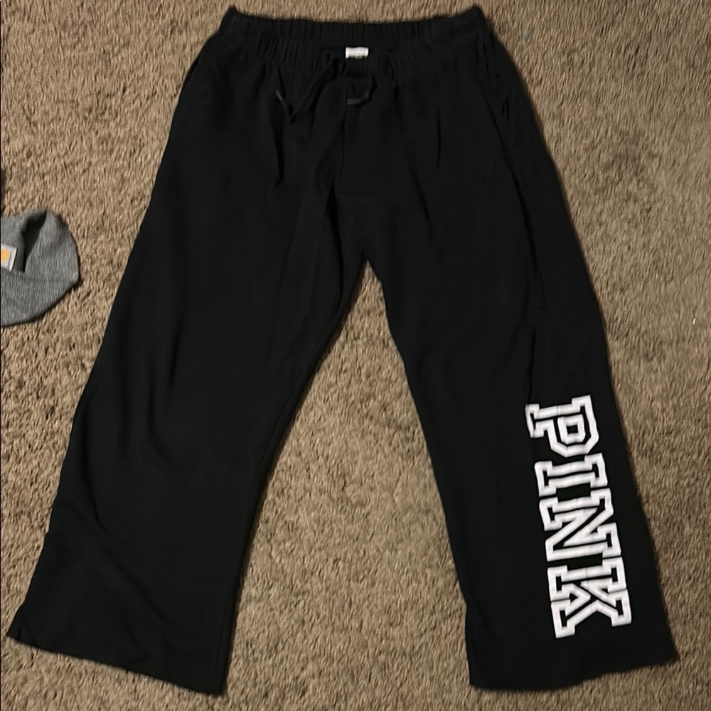 PINK by Victoria Secret black fleece logo pants - size Large